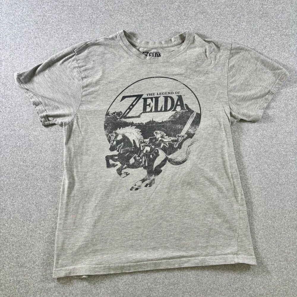The Legend of Zelda Large Graphic T-Shirt Gray Nintendo Link Horse Tee 2017 L